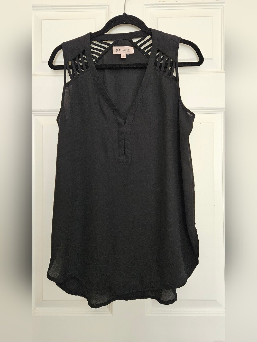 Black Sleeveless Top with Ladder Shoulder Detail